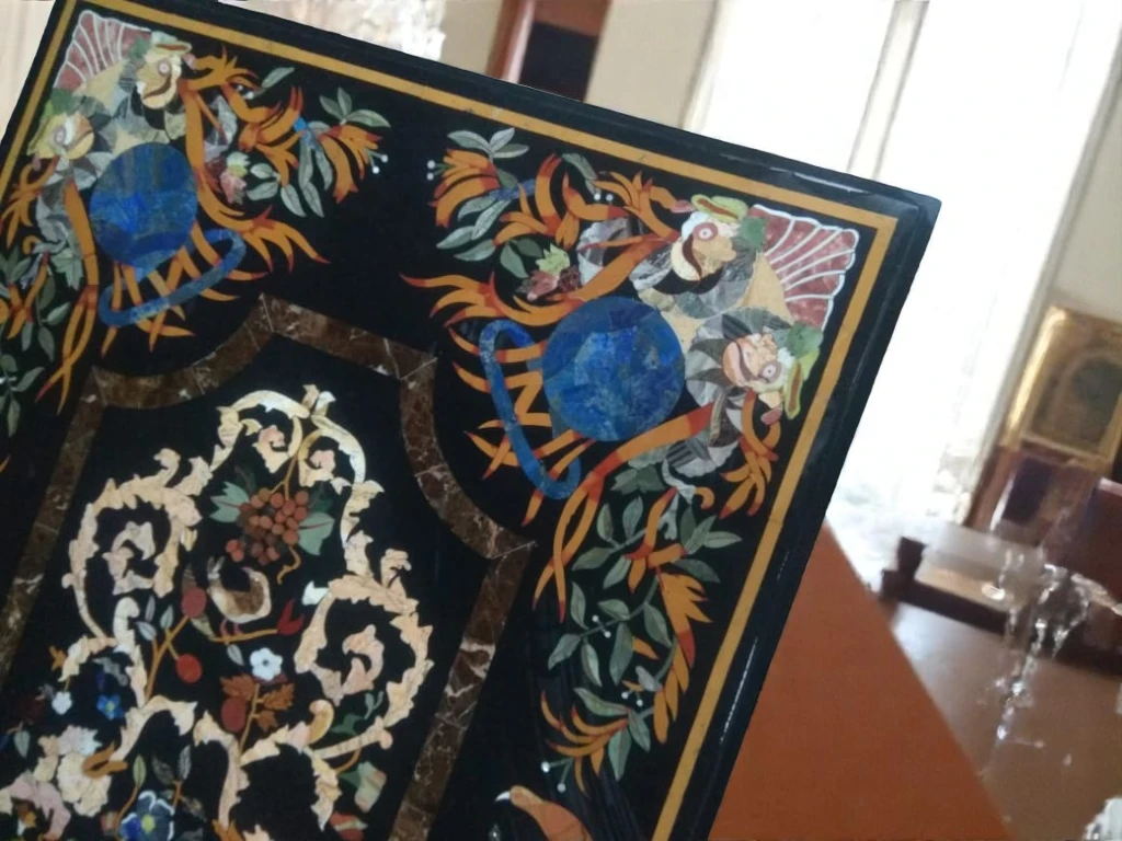 Luxurious Dining Room Marble Inlay Table Top in India - Vedant Artisans